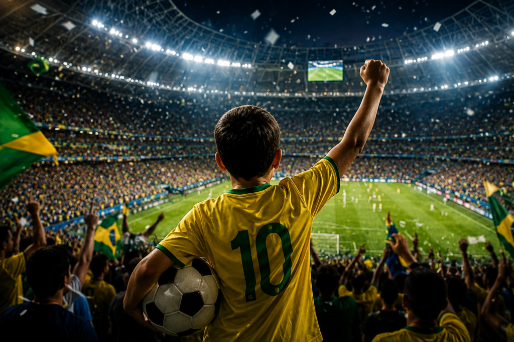 Futebol, o esporte mais popular do mundo, representado por torcedor em estádio